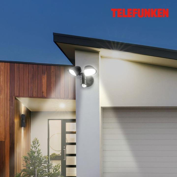 Actual product image Telefunken LED sensor floodlight IP44 2x10W 1000 lm 4000 K neutral white H 160 mm black (1000 lm, IP44)