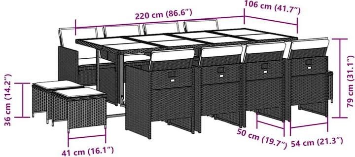 Produktbild vidaXL Garten Essgruppe (220 x 106 x 73 cm)