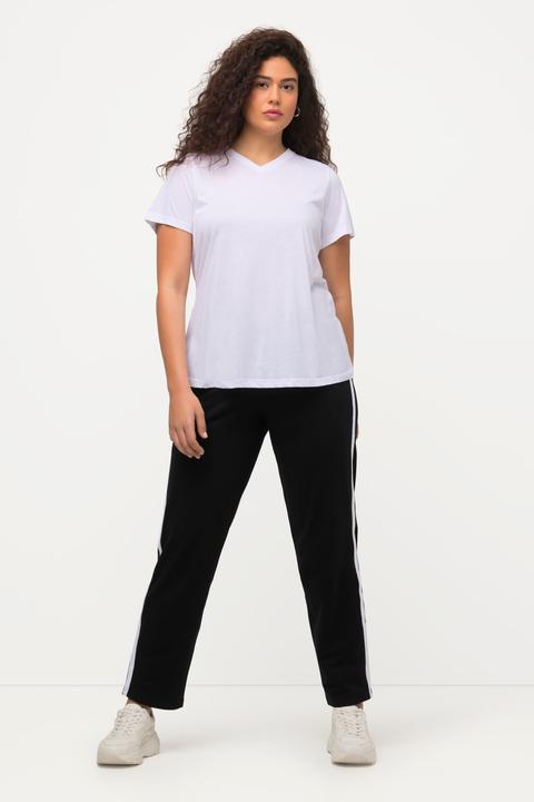 Image du produit Ulla Popken Pantalon de jogging à taille élastique et bande fantaisie le long de la jambe (58, 60)