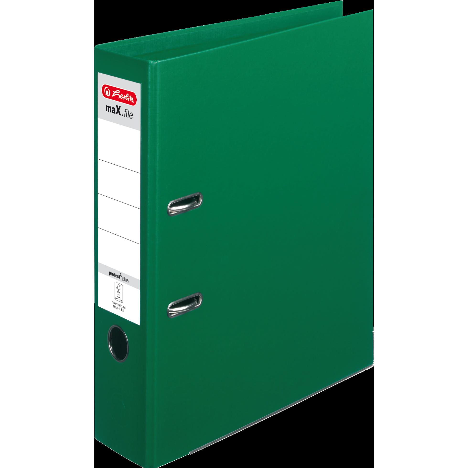 Herlitz, Ordner, Ordner maX.file protect plus, Rückenbr.: 80 mm, grün DIN A4, Voll-PP-Kunststoffbezug, Kantenschutz (A4,...