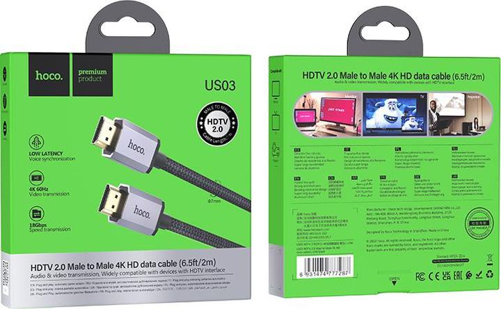 Image du produit Hoco US03 Câble HDMI 4K (2 m, HDMI, 2.0)