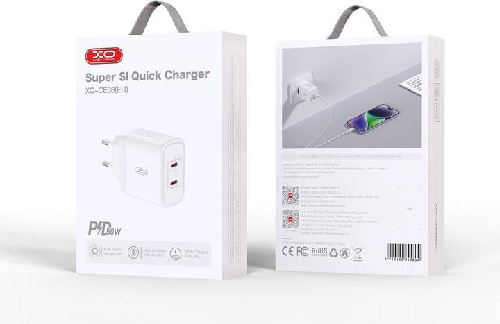 Actual product image xO wall charger CE08 PD 50W 2x USB-C white (50 W, 2 ports)