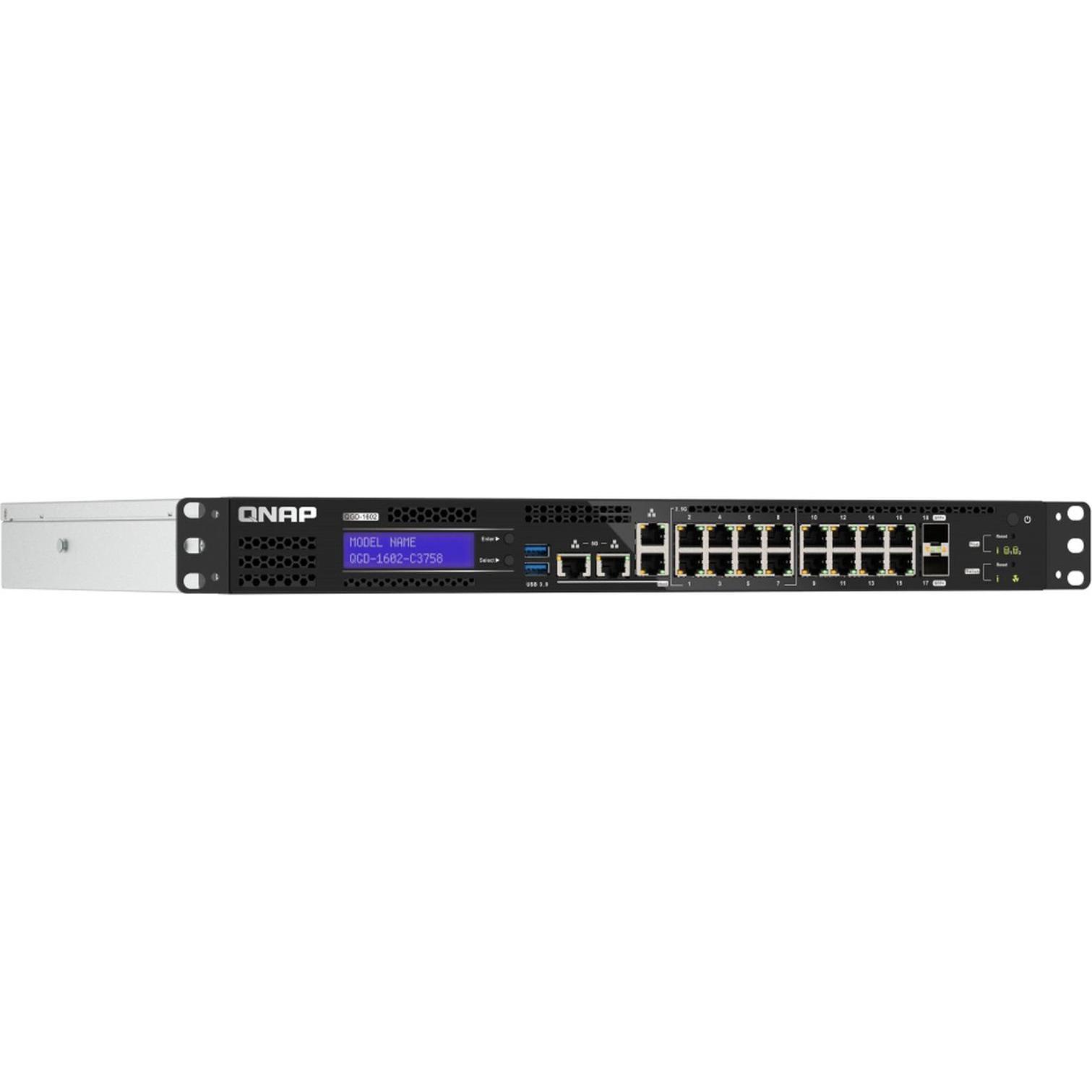 QNAP SWI QGD-1602-C3758-16G (18 Ports), Netzwerk Switch, Schwarz