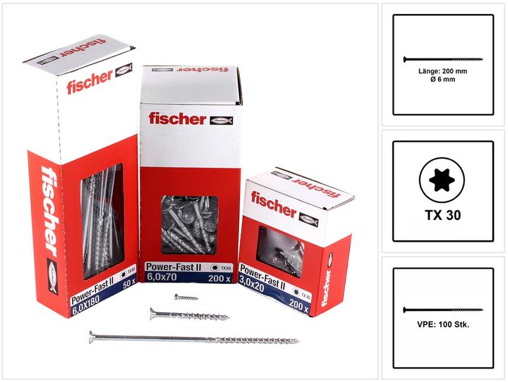 Actual product image Fischer PowerFast II 6.0x200 SK TX TG blvz 100 (100 Screws per piece)