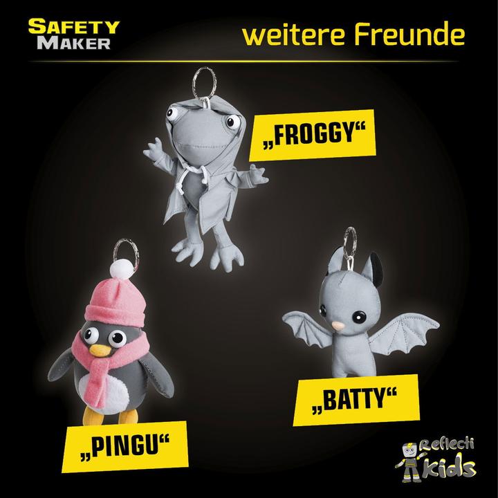 Actual product image SafetyMaker Soft pendant Froggy reflective