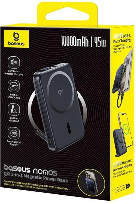 Actual product image Baseus Nomos Qi2 magnetic powerbank, USB-C 10000mAh 45W (10000 mAh, 45 W, 36 Wh)