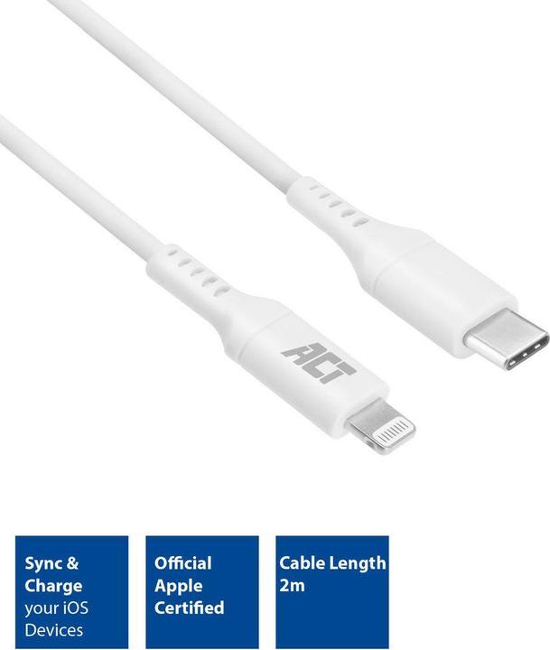 Produktbild ACT USB-C to Lightning charging/data cable 2 meters, MFI certified (2 m, USB 2.0)