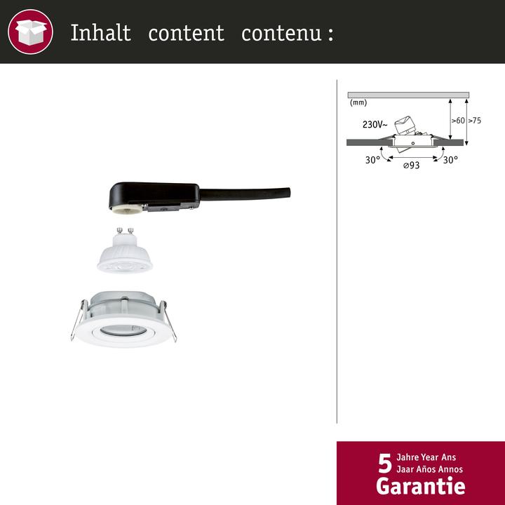 Produktbild Paulmann 92414 Nova LED-Einbauleuchte GU10 4.9 W Weiss (matt) (550 lm, GU10)