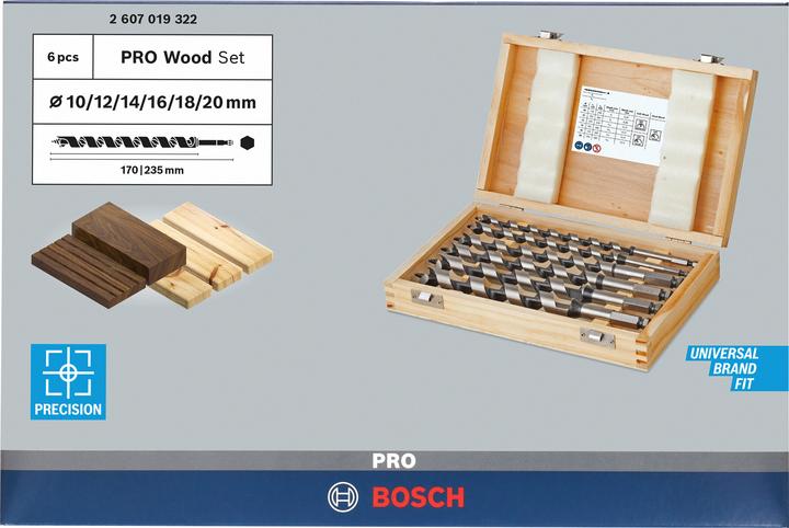 Actual product image Bosch Professional Zubehör PRO Wood wood auger bit set, 6 pcs. (12 mm, 14 mm, 16 mm, 10 mm, 18 mm, 20 mm)