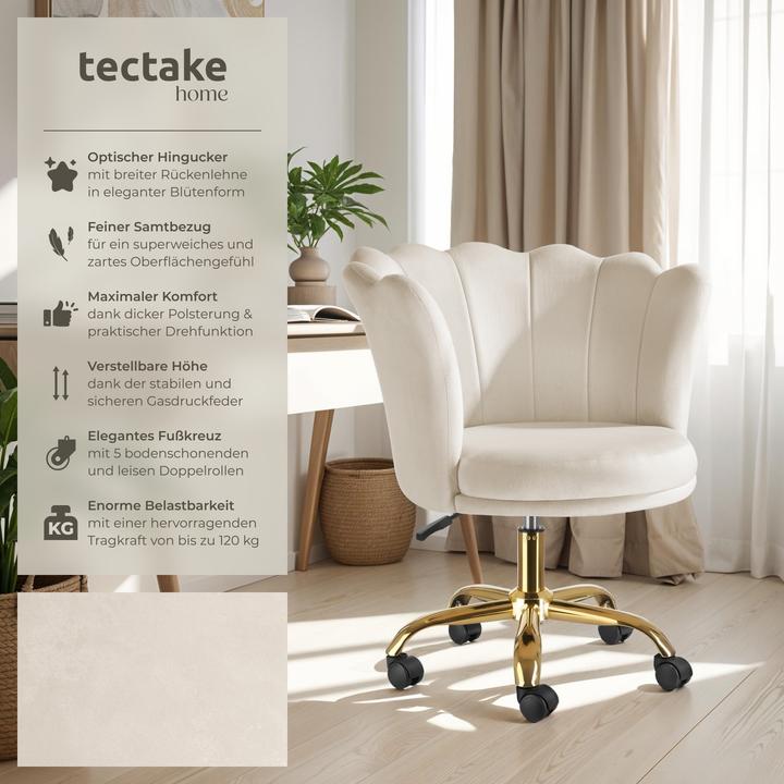 Actual product image tectake Desk chair Stella velvet, upholstered,double castors (47 - 57 cm)