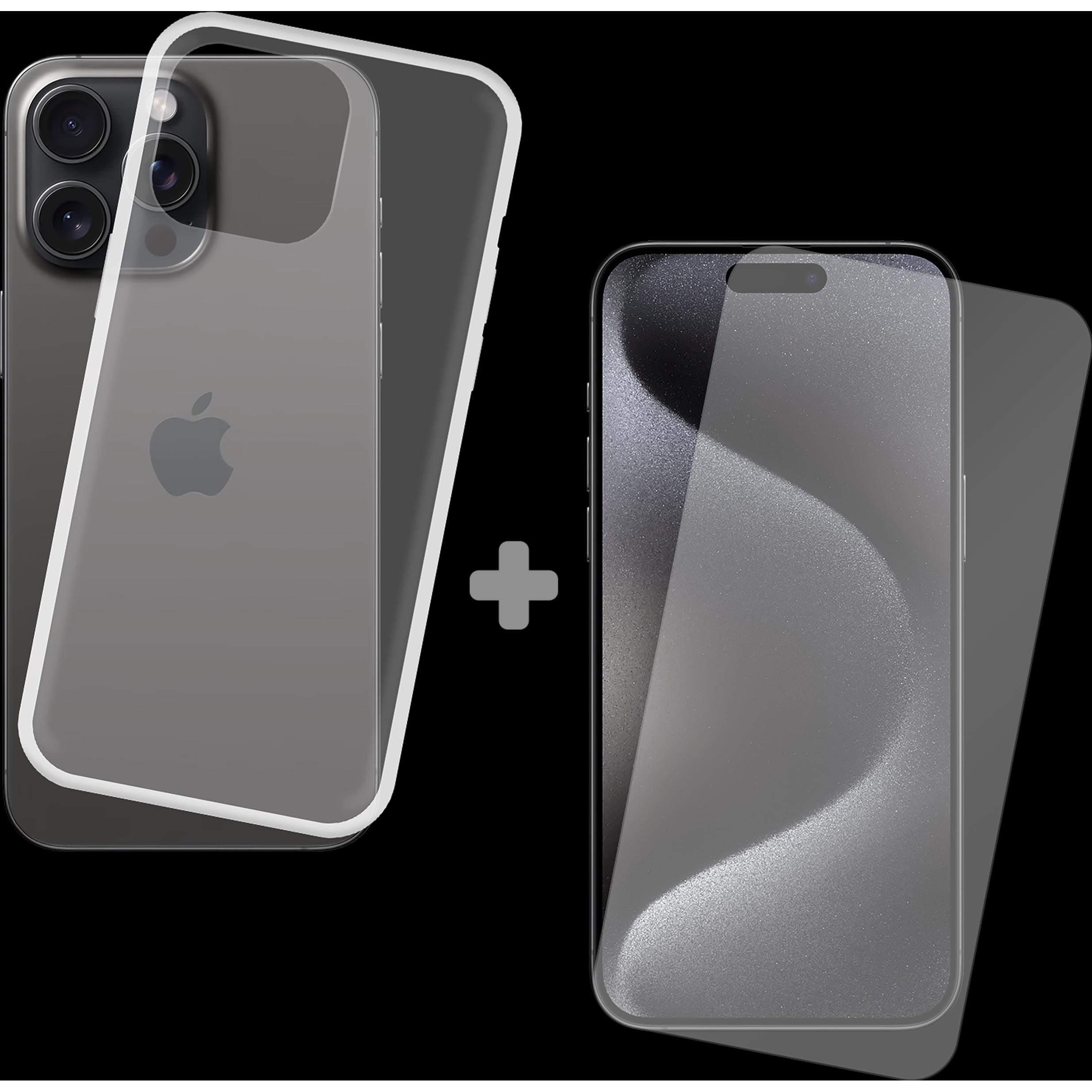 Cazy Silikon Hülle Kompatibel mit iPhone 15 Pro Max - Soft TPU Schutz Transparant + Display Schutz - (Apple iPhone 15 Pr...