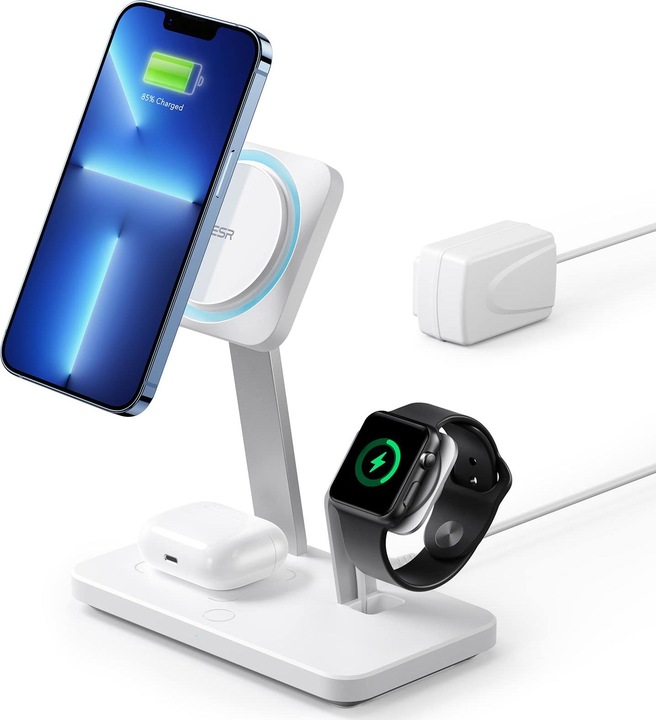 Image du produit ESR Chargeur sans fil avec CryoBoost, 3in1 Magsafe, Blanc (15 W)