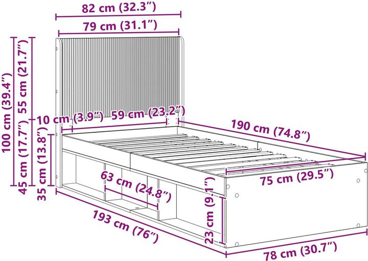 Produktbild vidaXL Bettrahmen (75 x 190 cm)