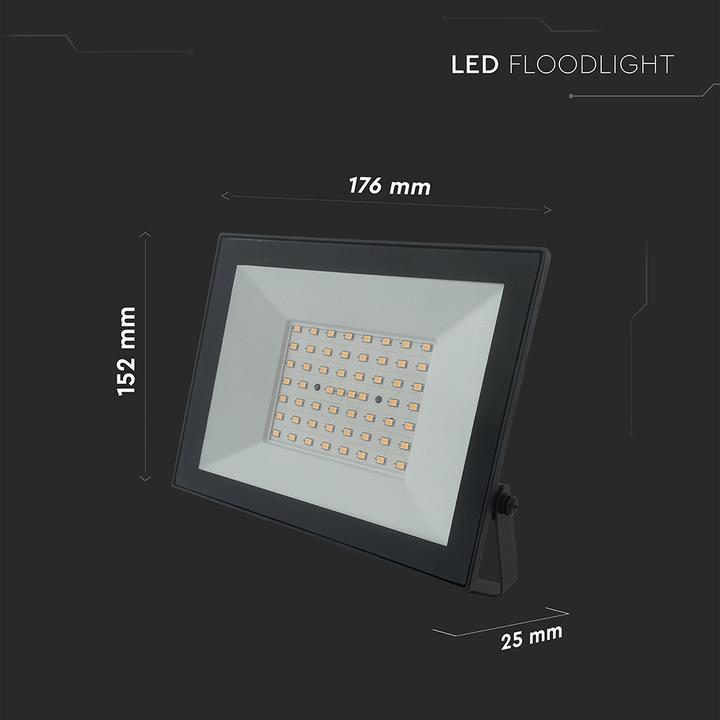 Produktbild V-TAC LED-Fluter, VT-44054, 50 W, 3000 K, EEK: F, 4000 lm, warmweiss, IP65, schwarz (4000 lm, IP65)