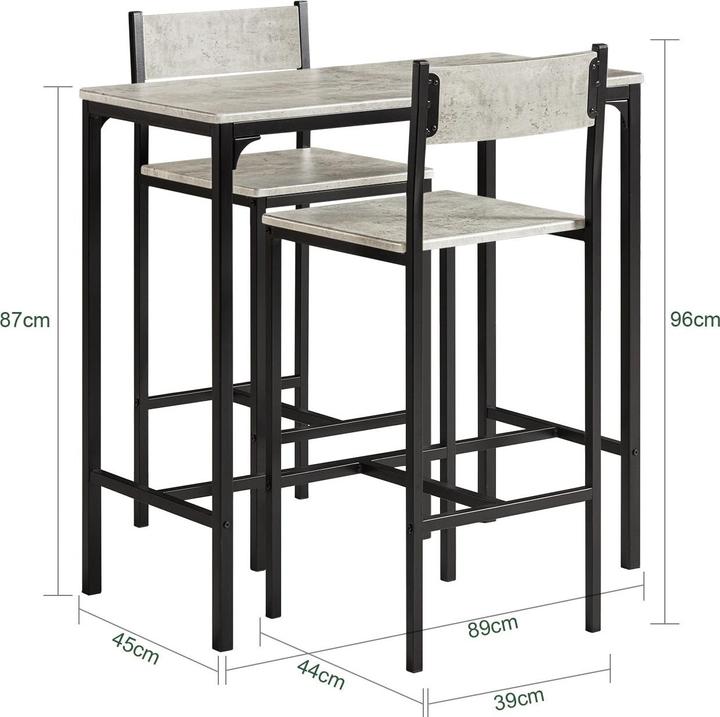 Image du produit SoBuy Table de bar avec 2 tabourets (89 x 45 x 87 cm)
