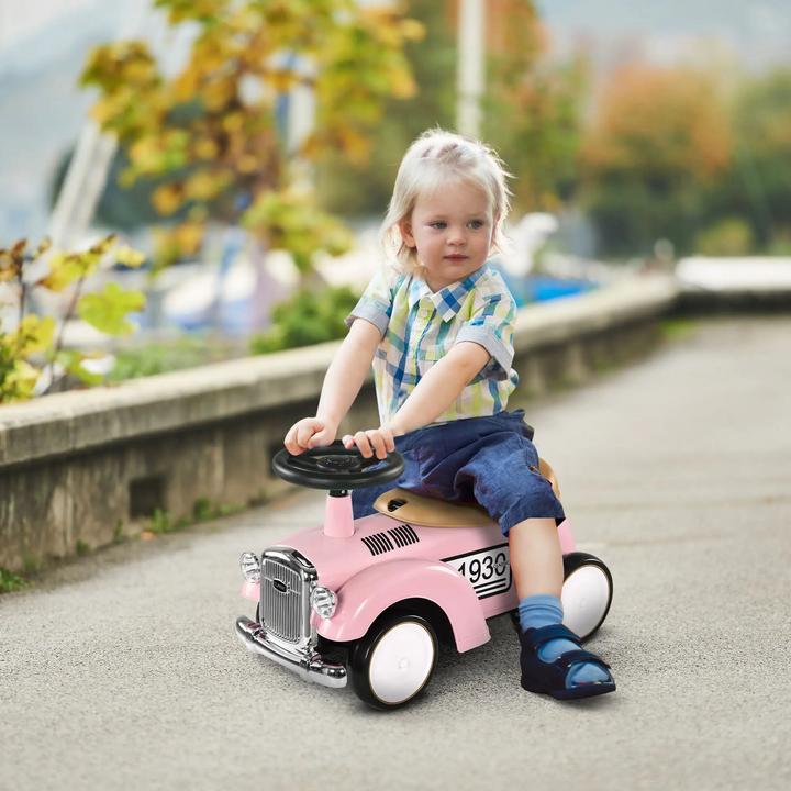 Actual product image Aiyaplay Kinder Rutschauto, Vintage-Design, versteckter Stauraum, Kippschutz, Hupe, 12-36 Monate in Rosa