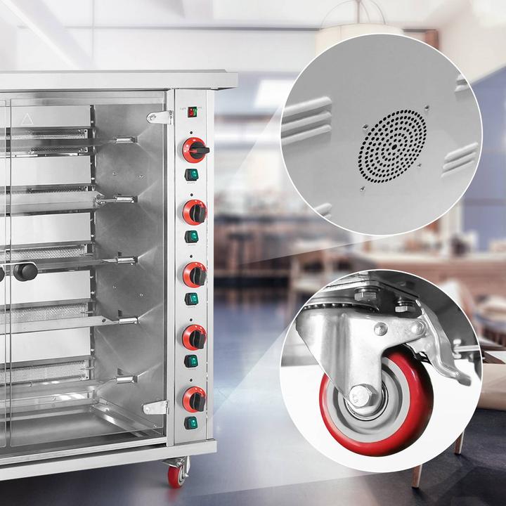 Produktbild Royal Catering Gas-Hähnchengrill 5 Spiesse mit Beleuchtung und Rädern 5 x 5 kW Edelstahl