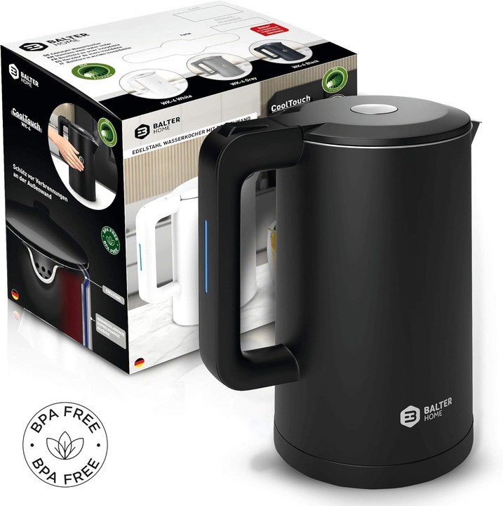 Image du produit Balter Bouilloire WK-4 1,7 L, inox, 2200 W – sans fil, filtre anticalcaire, poignée isolante (1.70 l)