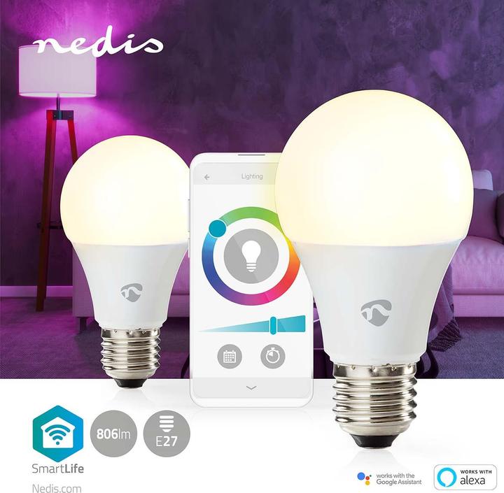 Produktbild Nedis WIFILRC20E27 SmartLife Vollfärbige LED-Lampe WLAN E27 806 lm 9 W RGB + weiss veränderbar 2700 (E27, 806 lm, 2x)
