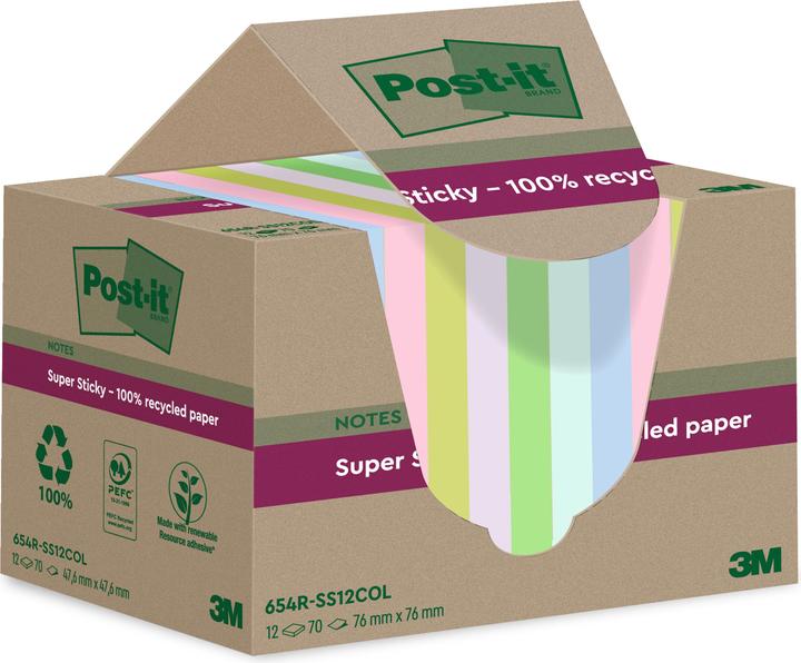 Produktbild Post-it Super Sticky Haftnotizen Recycling (76 x 76 mm)