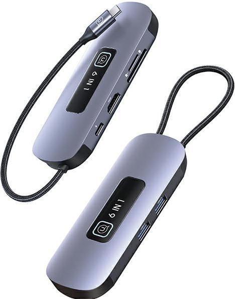 Usams US-SJ642 PD100W 6in1 Multifunctional Type-C HUB with Light(Type-C To HDMI+USB3.0*2+TF+SD+PD100W ) (USB-C, 6 ports)