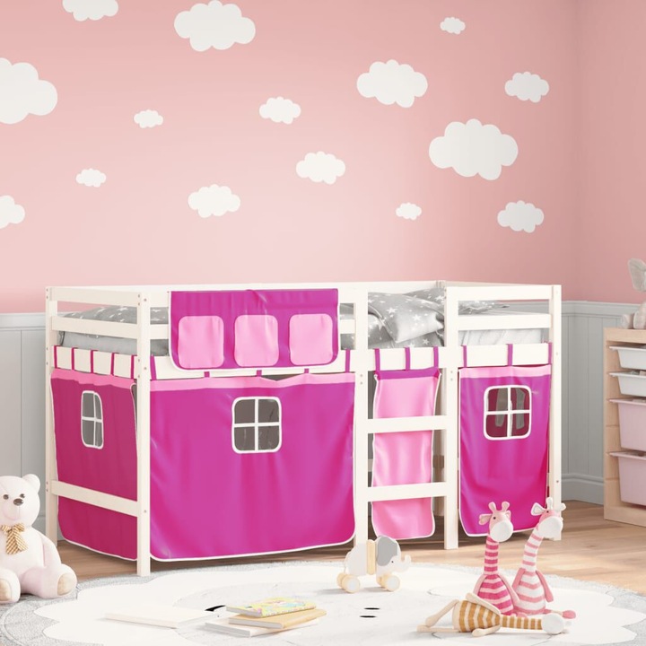 Actual product image VidaXL Children's loft bed with curtains pink (90 x 200 cm)