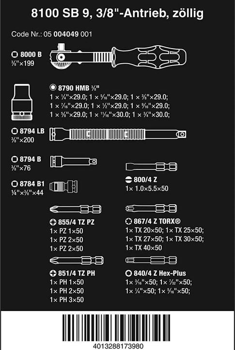 Actual product image Wera 8100 SB 9 Zyklop Speed Ratchet Set (9/16", 5.5 mm, 5/8", 7/32", 3/8", 5/16", 3/4", 1/4", 1/2", 11/16", 7/16", 3/16")