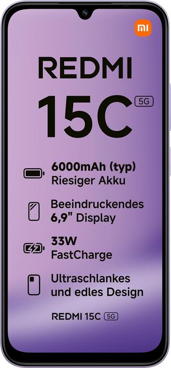 Produktbild Xiaomi Redmi 15C 5G Dual Sim 4GB RAM 128GB - Dusk Purple (128 GB, Dusk purple, 6.90", Dual SIM, 5G)