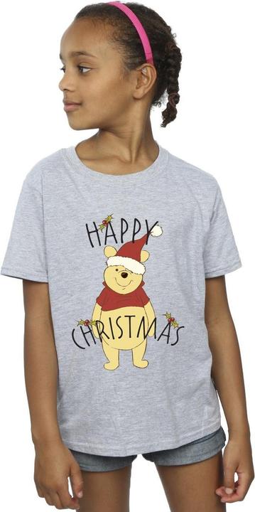 Actual product image Disney Girls Winnie The Pooh Happy Christmas Holly Cotton T-Shirt (140, 146)