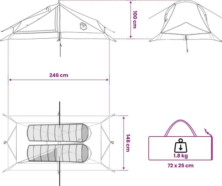 Produktbild vidaXL Trekkingzelt (1.75 kg, 2 Personen)