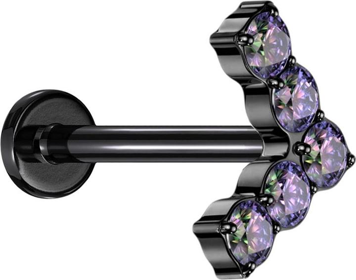 Produktbild Star Piercing Micro Threadless Labret schwarz Winkel mit Kristallen dunkel multicolor (Titan, ohne Messing)