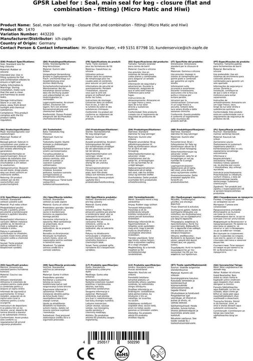 Immagine prodotto Ich-zapfe Dichtung, Hauptdichtung für Keg - Verschluss (Flach und Kombi - Fitting)