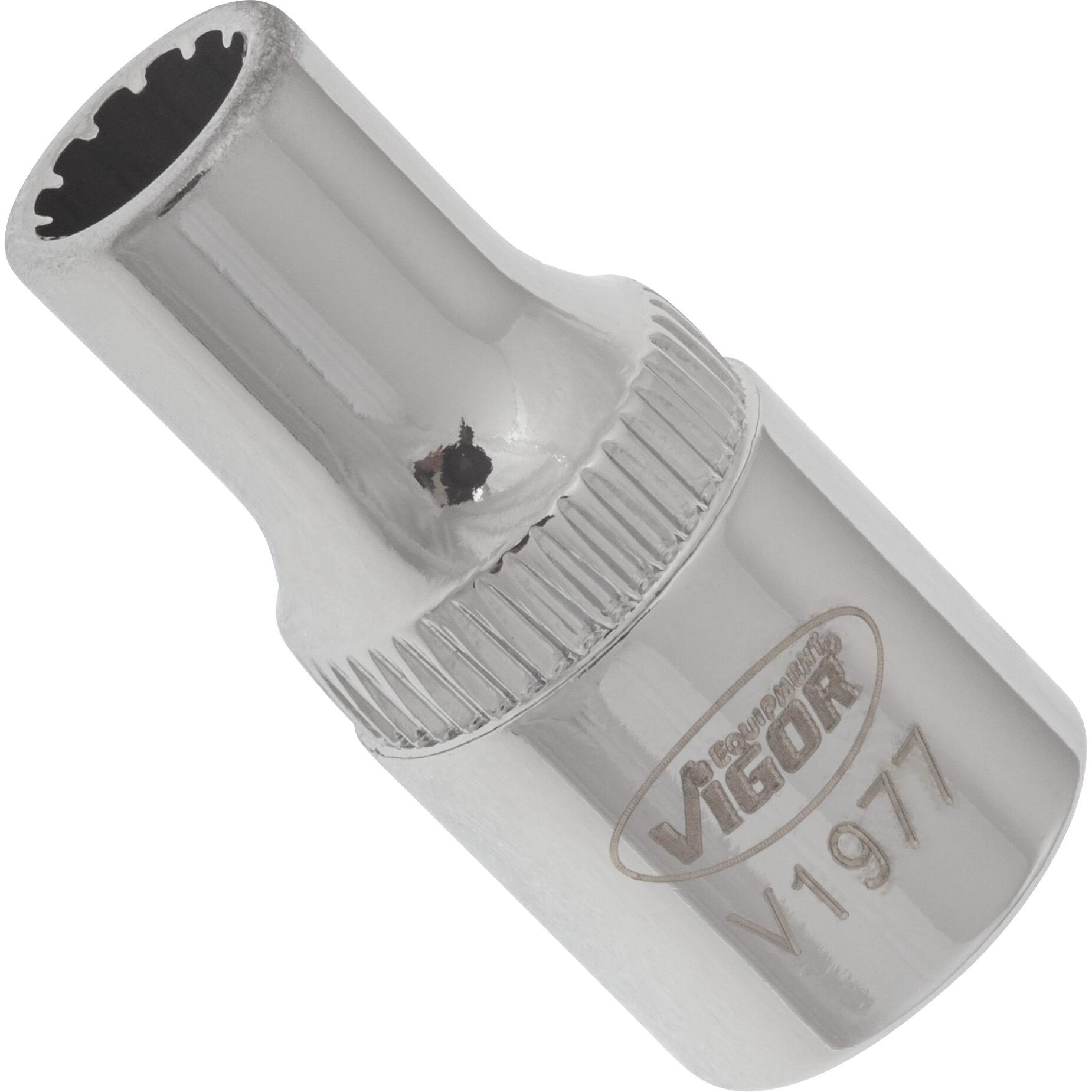 Thumbnail - Vigor, Steckschlüssel + Stecknuss, Multiprofil Steckschlüsseleinsatz ∙ V1977 ∙ Vierkant6,3 mm (1/4 Zoll) ∙ Multiprofil ∙...
