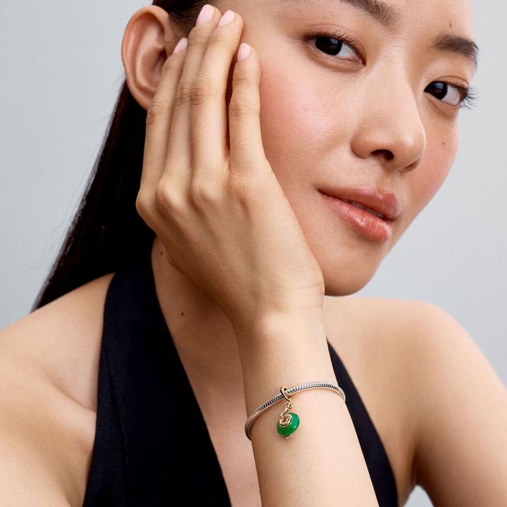 Image du produit Pandora Snake Green Murano Glass Dangle Charm (Plaqué or, Métal, Verre)