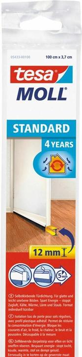 tesa tesamoll STANDARD door sealing strip, self-adhesive door seal for smooth floors (0.10 kg, White)