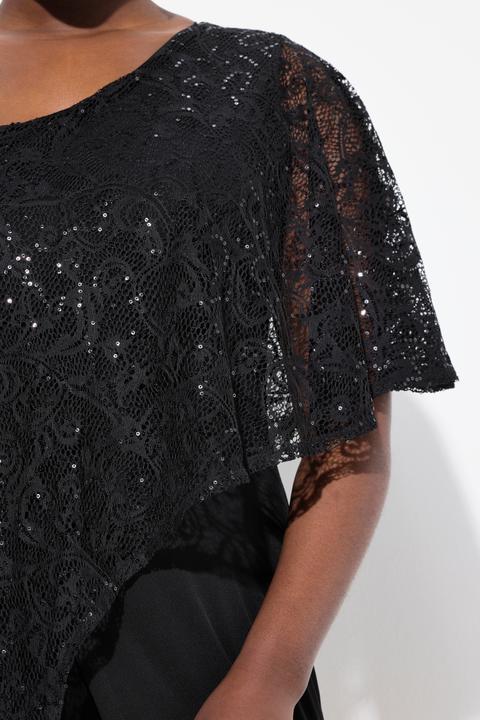 Image du produit Ulla Popken Combinaison avec voile en dentelle et paillettes, jambe large (54)