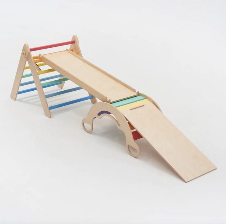 Montessori Ladder + 2 double-sided boards + wooden swing set - colour light ® by busy kids