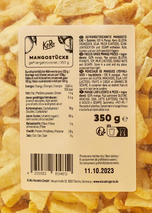 Valeurs nutritives et ingrédients KoRo Mangostücke (350 g)