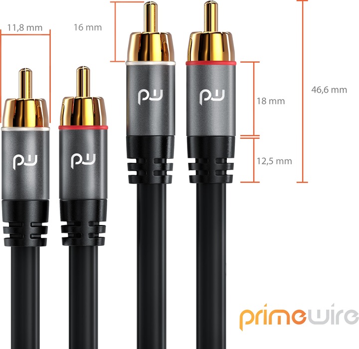 Produktbild Primewire Stereo Cinch Audio Kabel, RCA, mehrfach geschirmtes HiFi Audiokabel, 2X Cinch zu 2X Cinch (1.50 m, Cinch)