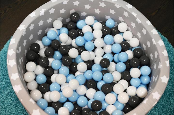 Actual product image Knorrtoys Bällebad soft - "Grey white stars" - 300 balls creme/grey/lightblue (ca. 6 Durchmesser)