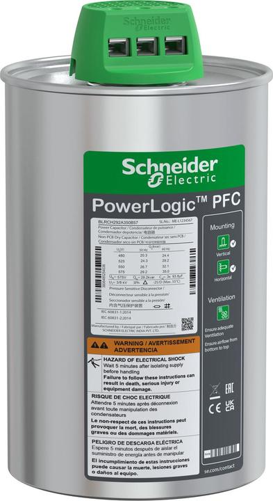 Actual product image Schneider High-performance capacitor, PowerLogic PFC HD, 29.5/35Kvar, 575V, 50/60Hz BLRCH292A350B57