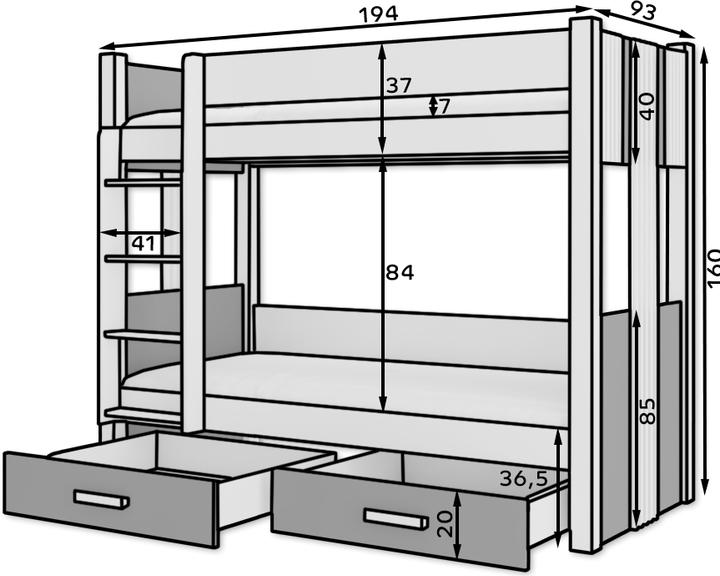 Immagine prodotto ADRK Furniture Letto a castello matrimoniale ARTA 180x80 (80 x 180 cm)