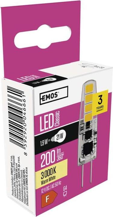 Immagine prodotto Emos Lampada LED JC classica / G4 / 1,9 W (21 W) / 200 lm / Bianco caldo (G4, 200 lm, 1 x)