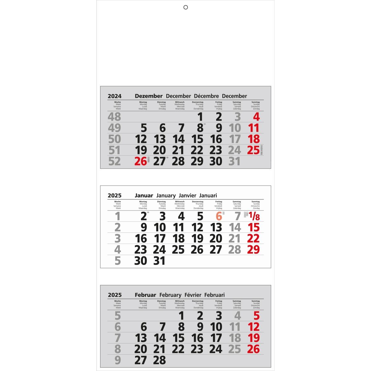 Güss, Agenda, 3-Monatskalender 33x70cm Kalendarium 2025
