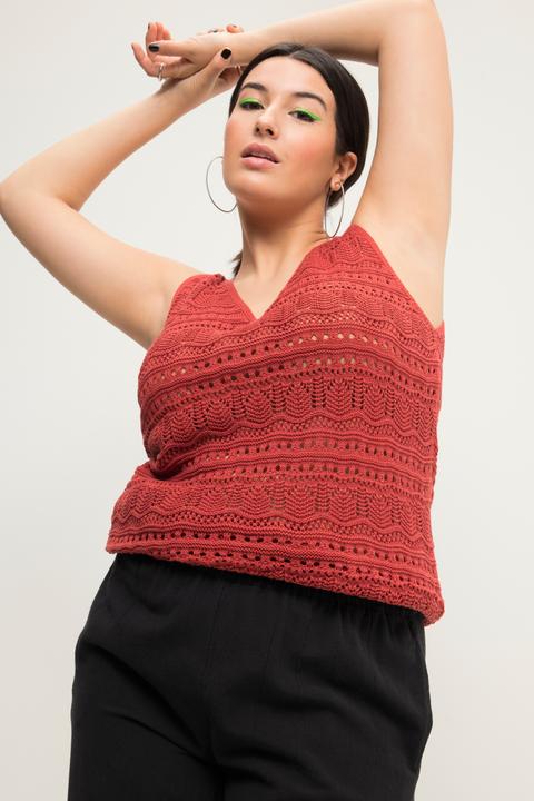 Immagine prodotto Studio Untold Top di maglia a punto ajour con taglio svasato, scollo a V e orlo a onde (50, 52)