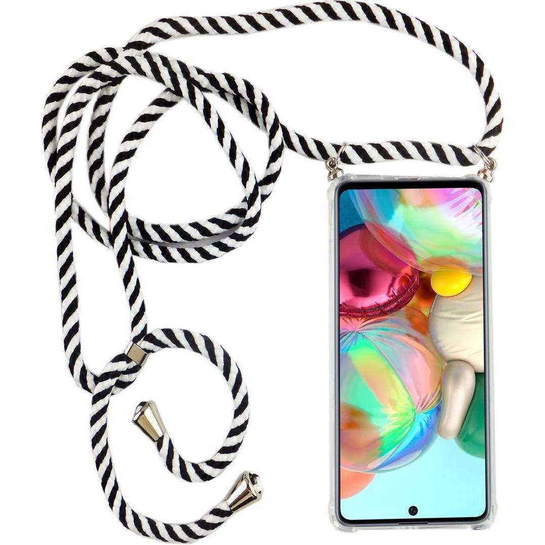 König Design Handykette für Samsung Galaxy A71 mit Band Case zum umhängen Kordel Schwarz Neu, Handykette, Transparent