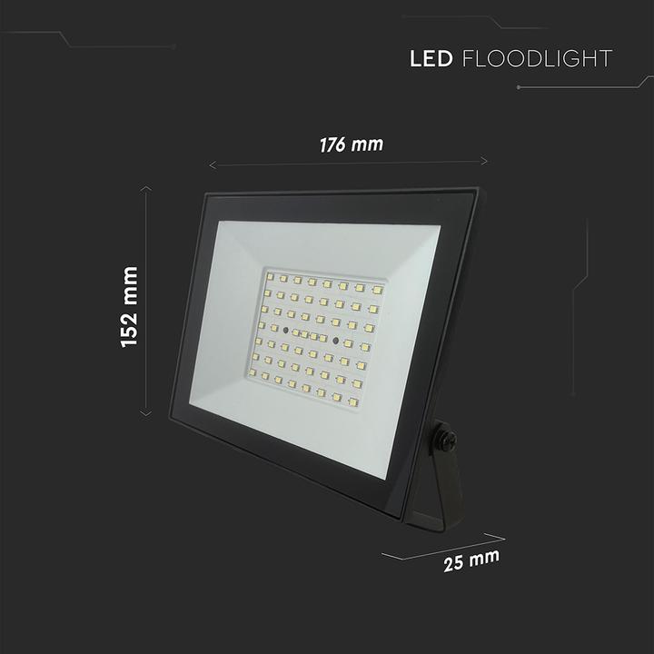Produktbild V-TAC LED-Fluter, VT-44054, 50 W, 6500K, EEK: F, 4000 lm, kaltweiss, IP65, schwarz (4000 lm, IP65)