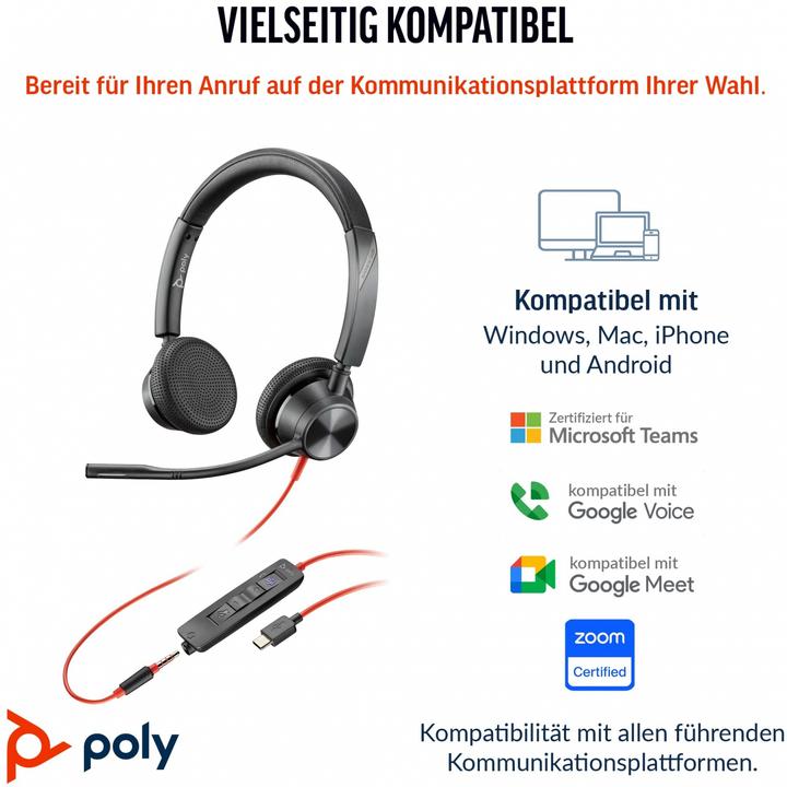 Actual product image Poly Blackwire 3325 Stereo USB-C + 3.5mm + USB C/A-Adapter (Cable, USB-C)