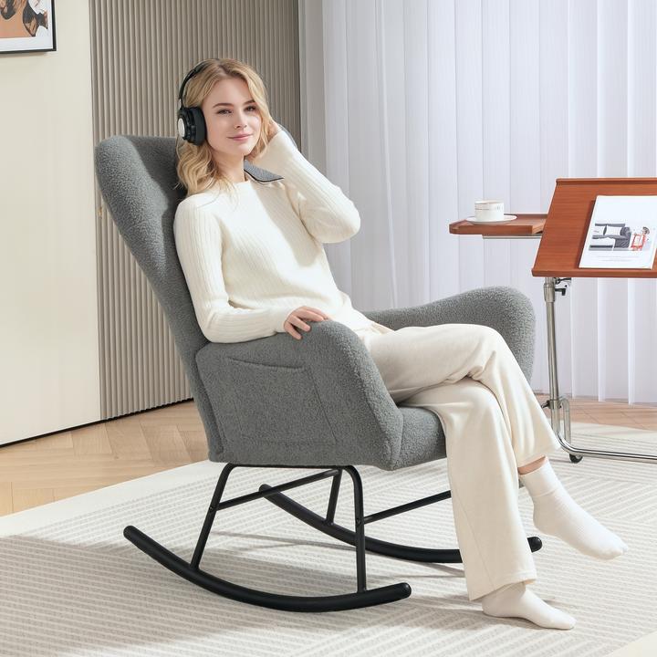 Produktbild Homcom Schaukelstuhl Teddystoff Grau