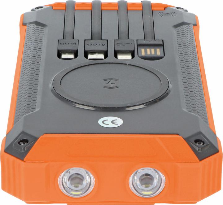 Actual product image AccuCell Powerbank with 4 charging cables, QI charging function, solar panel, LED light (20000 mAh)